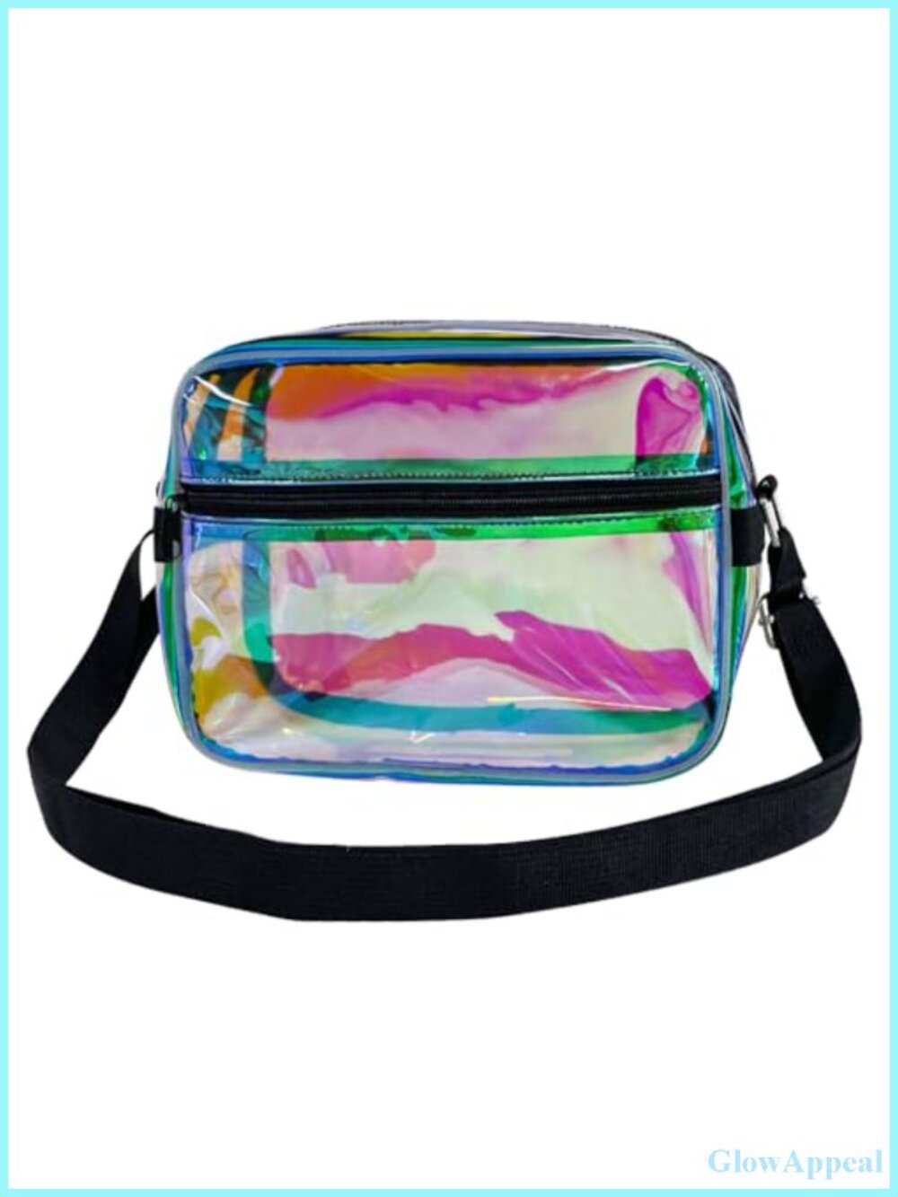 Iridescent PVC Crossbody Bag Clear Stadium Approved Zip Purse